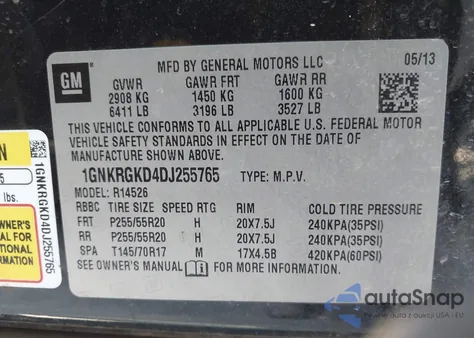 2013 Chevrolet Traverse 1Lt from USA, damaged, VIN 1GNKRGKD4DJ255765